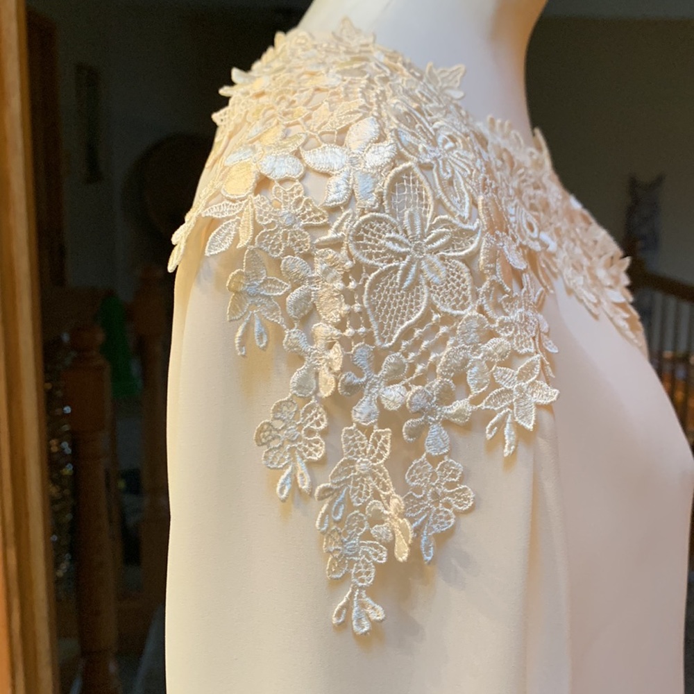 Vintage Ivory cream oversized floral lace collar church dress large
